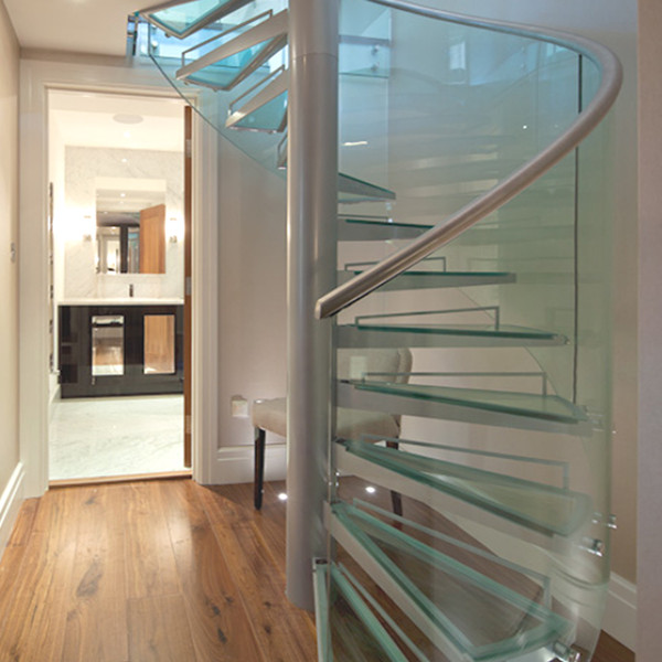 Interior spiral staircase with glass tread 