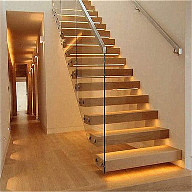 Straight Mild Steel Glass Modern Floating Staircase 