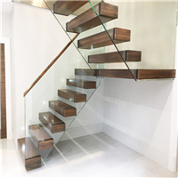 Modern indoor staircase glass railing floating stair design