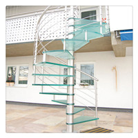 modern design iron steel round curved spiral staircase steps and glass handrail railing kit system for building indoor interior - 副本