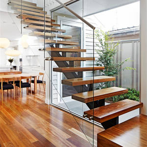 Center Beam Staircase with Wood Stair Tread and Glass Railing - 副本