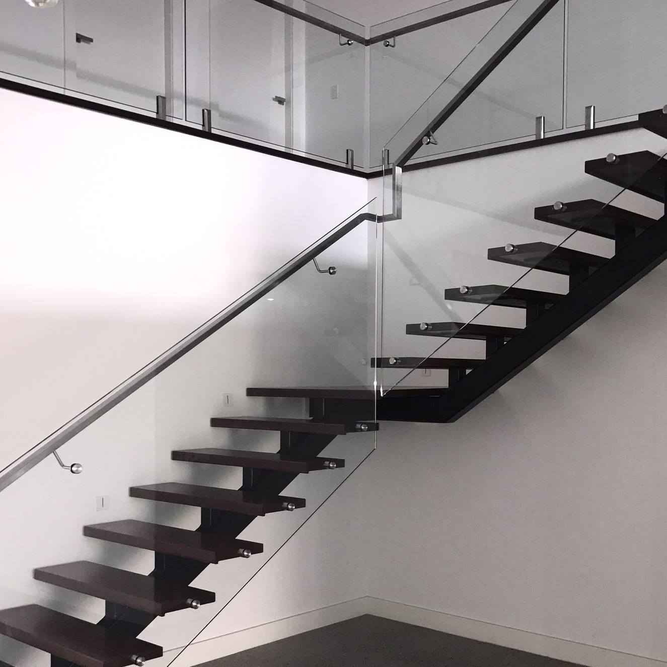 double sides railing metal structure straight staircase