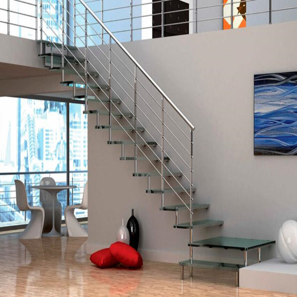 Solid wood straight staircase design with steel double beam