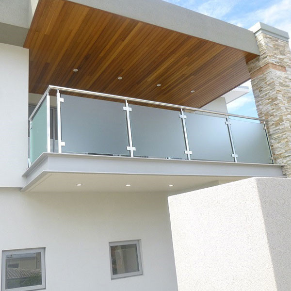 Modern glass railing post frosted glass