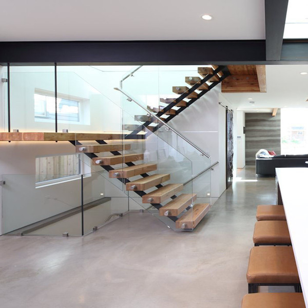 Wood Tread and Glass Railing staircase