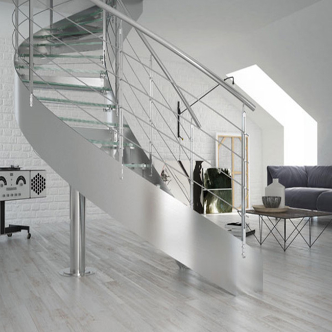 modern home design used spiral curved stainless steel staircase