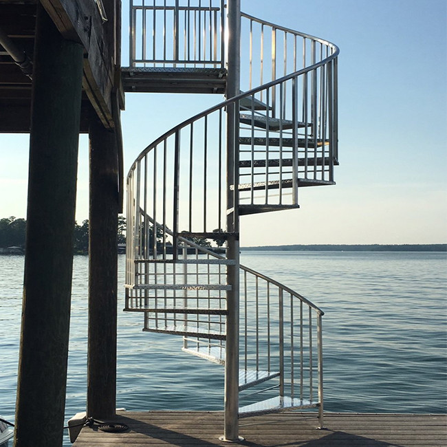 interior and outside curved spiral staircase