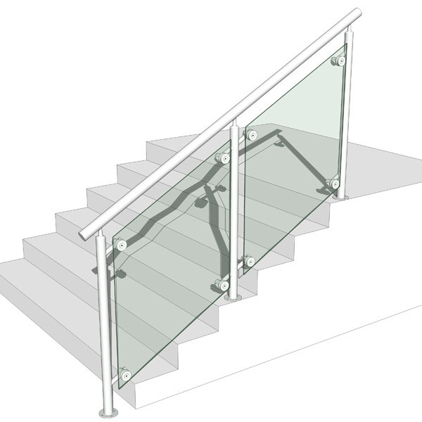 floor mounted glass railing for concrete steps