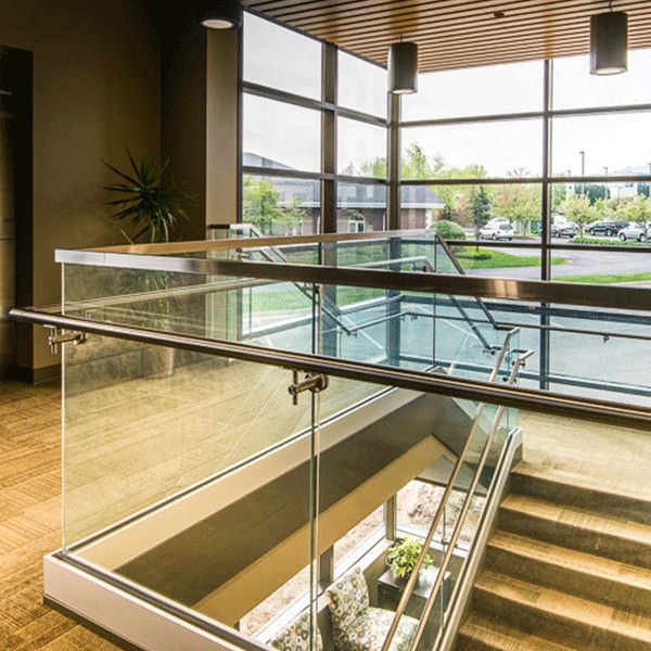 u channel glass railing with side mounted handrail