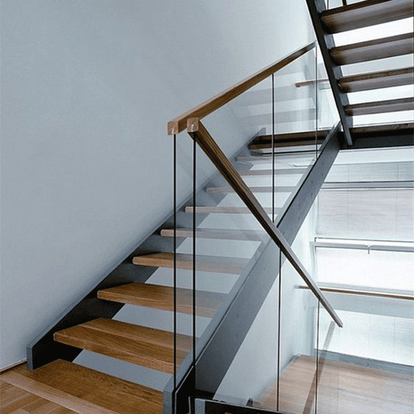 wood tread stainless steel railings  stairs tiles