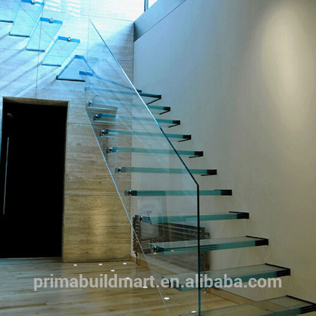 Glass Staircase Straight LED Light Stairs Design