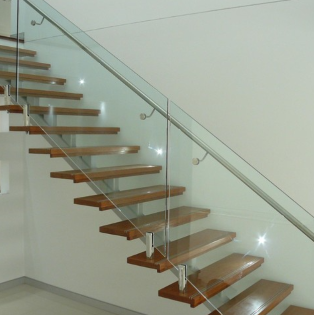 Modern Indoor Small Space Stairs Stainless Steel Wooden Straight Staircase