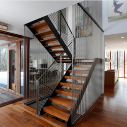 Custom Top selling Safety design double stringer solid wood straight staircase