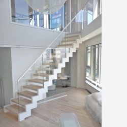 Zig Zag Glass Straight Staircase Double Stringer Stair