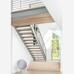 Modern design double stair stringer straight staircase with glass balustrade