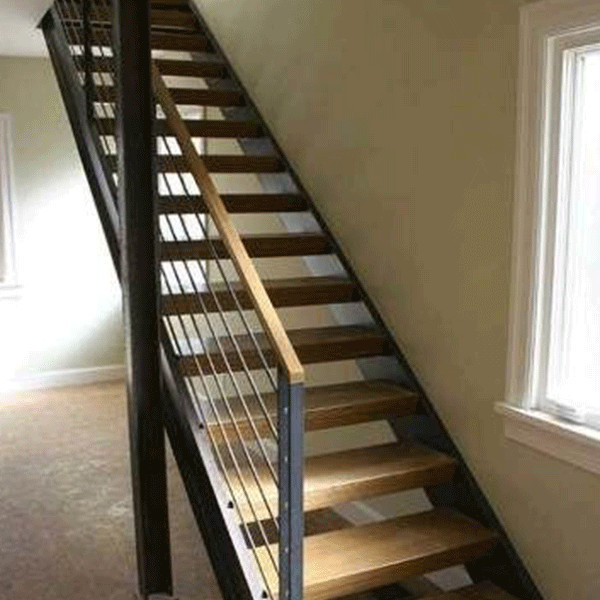 Modern straight staircase with hardwood stair railing designs