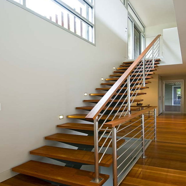 Prefabricated Stairs Solid Wood Tread Straight Floating Stairs For Villa