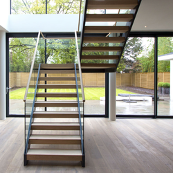 Custom High quality wooden straight staircase with laminated glass railing