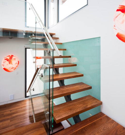 Contemporary Mono Stringer Staircase with Glass Railing for Loft Penthouse