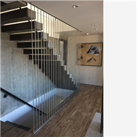 Interior Customized Straight Glass Staircase / Safety Floating Wood Stairs