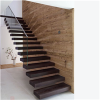 Simple wood steps floating stairs design with frameless tempered glass railing