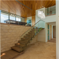 Nordic style solid wooden floating staircase with frameless glass balustrade