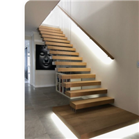 China made high quality floating stair solid rubber wood staircase design