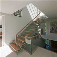 Straight Mild Steel Glass Modern Floating Staircase Prefab