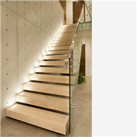 High quality wood step floating stairs with stainless steel round rod railing