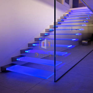 Glass Staircase Straight LED Light Stairs Design