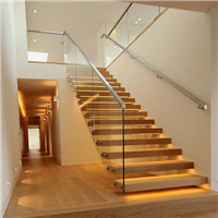 High quality wooden floating staircase with 304 stainless steel post railing