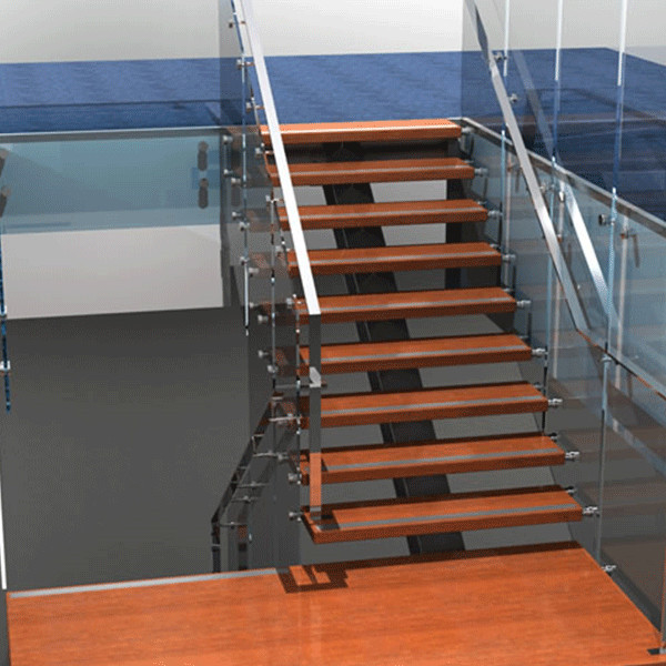 Wood Tread and Glass Railing  round stairs