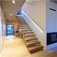 Modern style stringer hidden residential steel stairs wooden tread stair design floating staircase