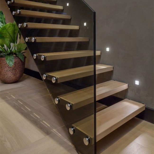 Straight Mild Steel Glass Modern Floating Staircase / Prefab Steel Glass Stair Indoor