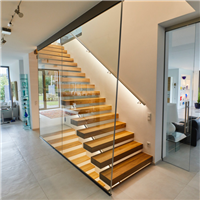 Frameless glass railing solid wood steps build floating staircase designs stairs