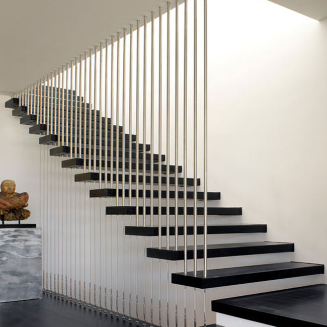 High Quality Modern 80mm Wood Tread Prefabricated Stairs Steel Steel Staircase Design Home Floating Stairs