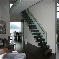 U shape wooden Floating staircase with high quality laminated glass balustrade