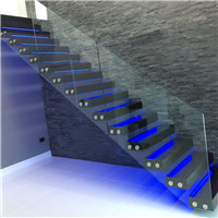 Popular straight floating staircase with glass railing