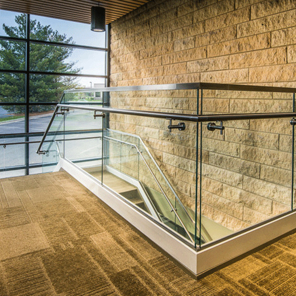 face mounted u channel glass railing with handrail