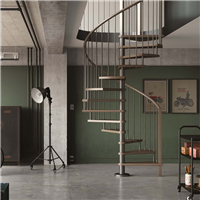 Solid wood stair tread stainless steel railing spiral staircase