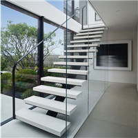 Modern design straight staircase with glass railing c01