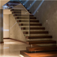 Fashional small indoor floating stairs with stainless steel and wood treads