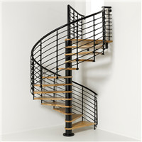 Anti Slip Wood Tread Stainless Steel Spiral Staircase