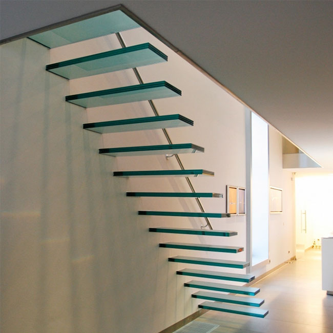 Mono stringer frameless glass floating staircase steps railings stairc indoor stair step lights