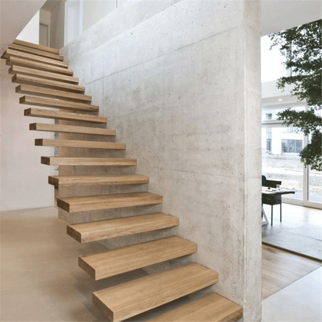 indoor floating solid wood tread stairs/staircases