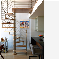 Anti Slip Wood Tread Stainless Steel Spiral Staircase