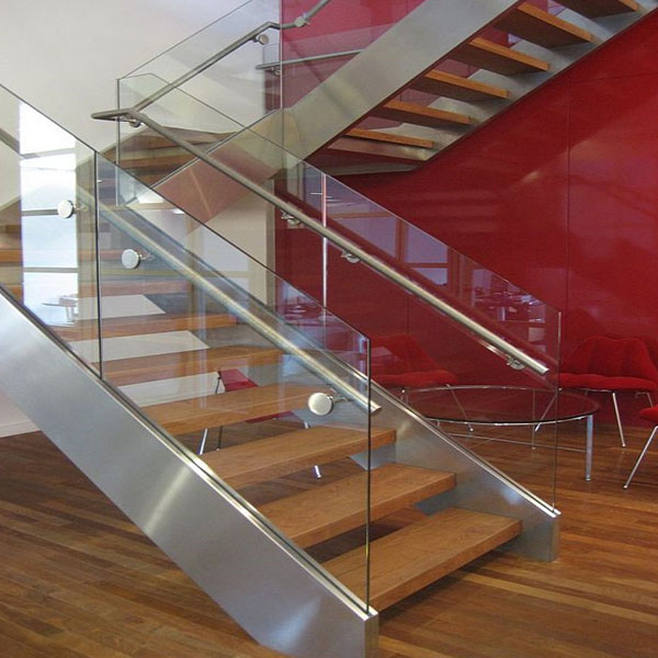 double stainless steel stringer stair with glass railing