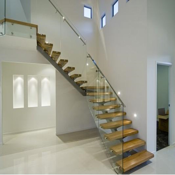 steel stringer solid wood staircase for house