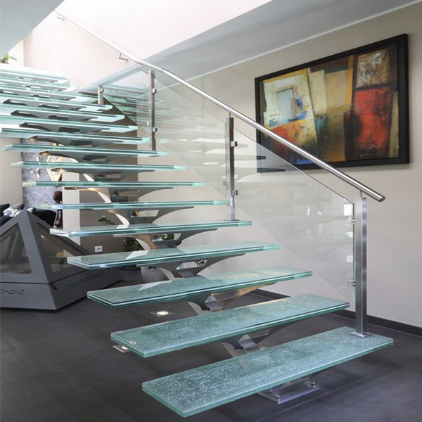 stainless steel stringer tempered glass staircase