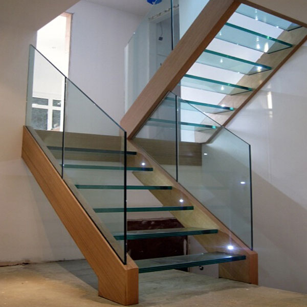 double stringer steel glass staircase for home usage